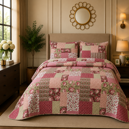 Premium 3PC Quilted Bedspread Set | Soft Reversible Microfiber Coverlet with 2 Pillow Shams | Lightweight All-Season Bedding | Luxury Hotel-Inspired Comfort for Double & King Beds