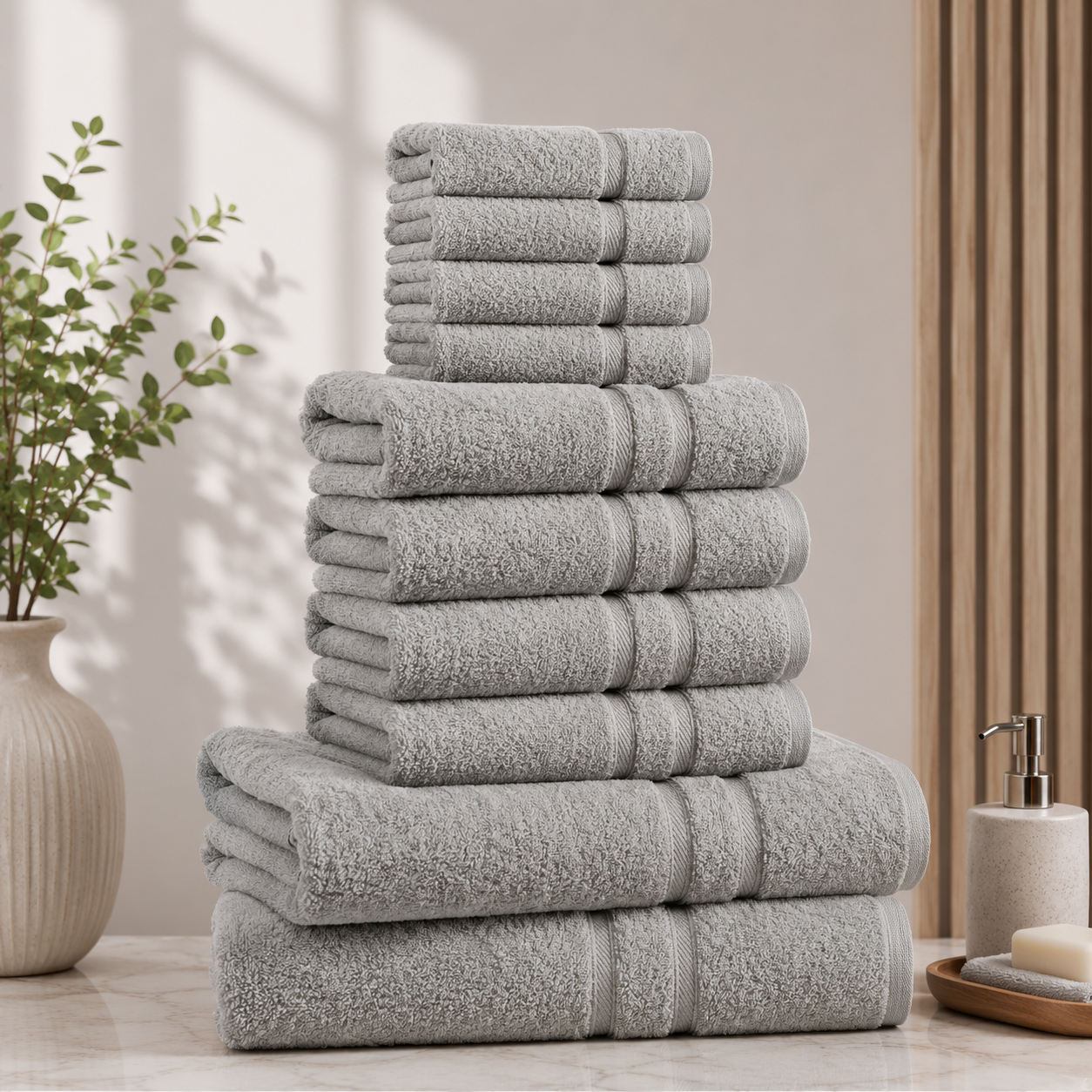 ZUAA Ultra Soft 10-Piece Cotton Towel Set – Quick Dry, Highly Absorbent Bath Towels for Home & Hotel