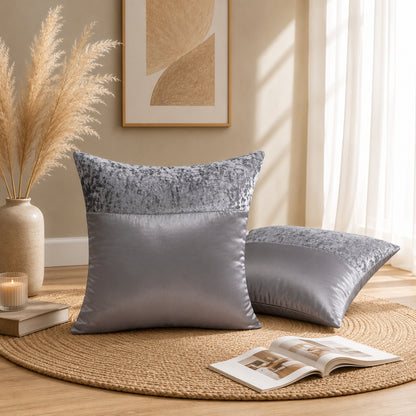 Luxury Velvet & Satin Accent Pillow Slip | Dual-Texture Throw Cushion Shell with Concealed Zipper | Single Pack