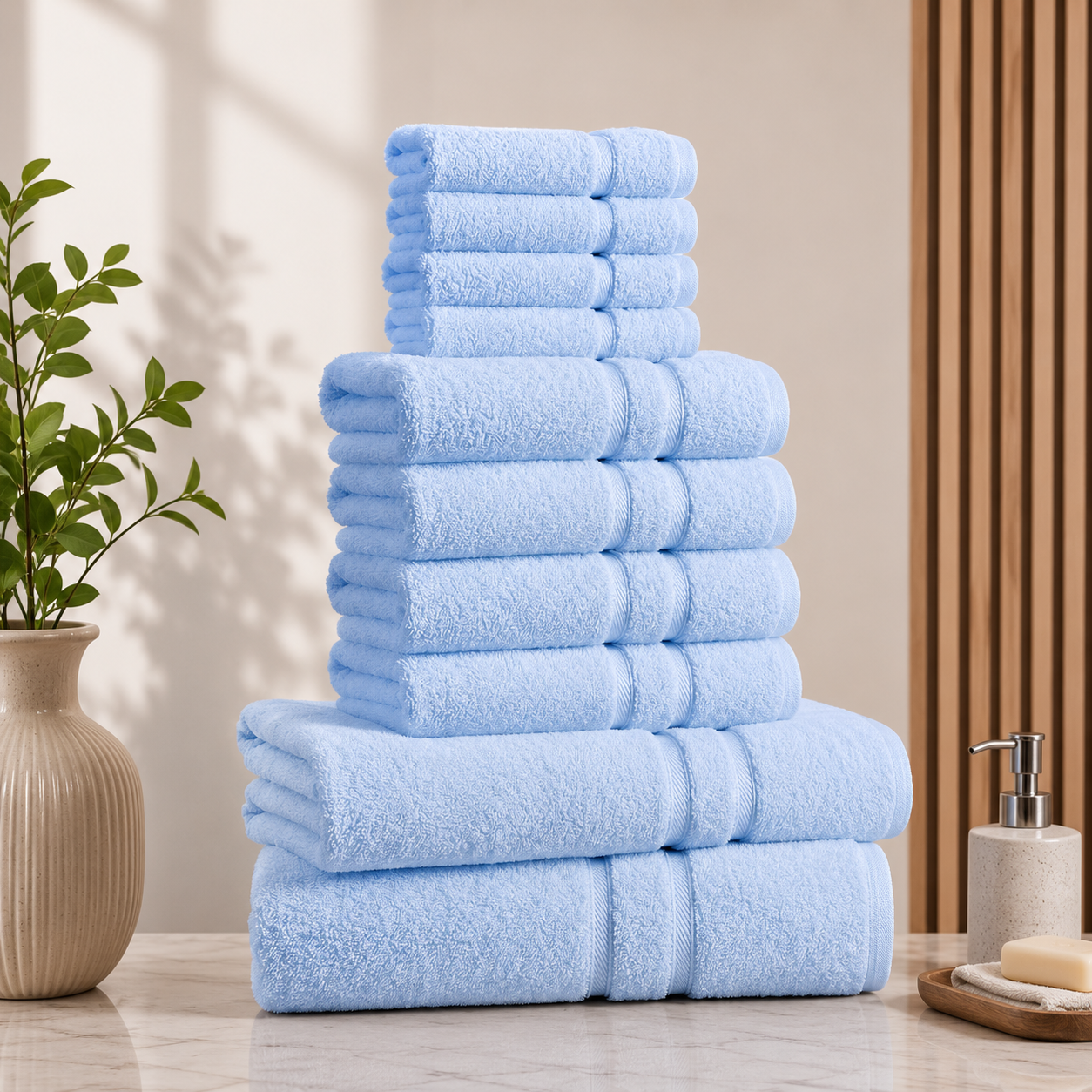 ZUAA Ultra Soft 10-Piece Cotton Towel Set – Quick Dry, Highly Absorbent Bath Towels for Home & Hotel