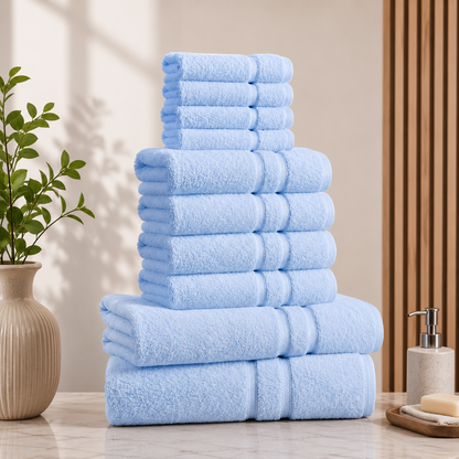 ZUAA Ultra Soft 10-Piece Cotton Towel Set – Quick Dry, Highly Absorbent Bath Towels for Home & Hotel