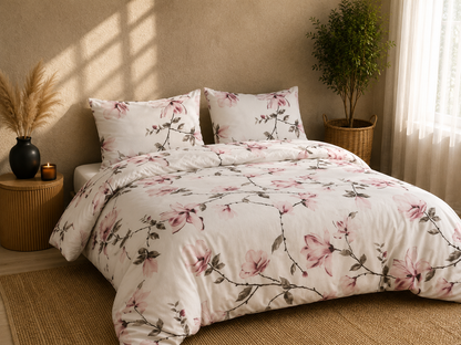 Luxury 4-Piece Bedding Set with Duvet Cover, Fitted Sheet & Pillowcases – Soft Brushed Microfiber Printed Bed Linen for Single, Double & King Size Beds