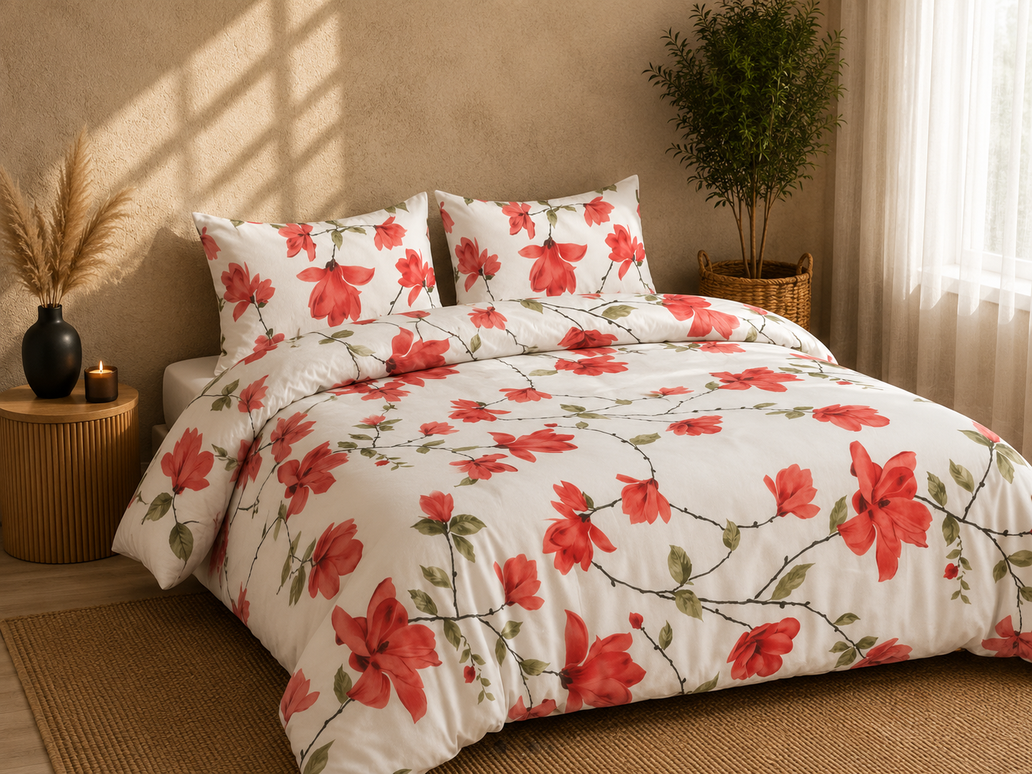 Luxury 4-Piece Bedding Set with Duvet Cover, Fitted Sheet & Pillowcases – Soft Brushed Microfiber Printed Bed Linen for Single, Double & King Size Beds