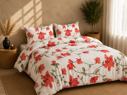 Luxury 4-Piece Bedding Set with Duvet Cover, Fitted Sheet & Pillowcases – Soft Brushed Microfiber Printed Bed Linen for Single, Double & King Size Beds