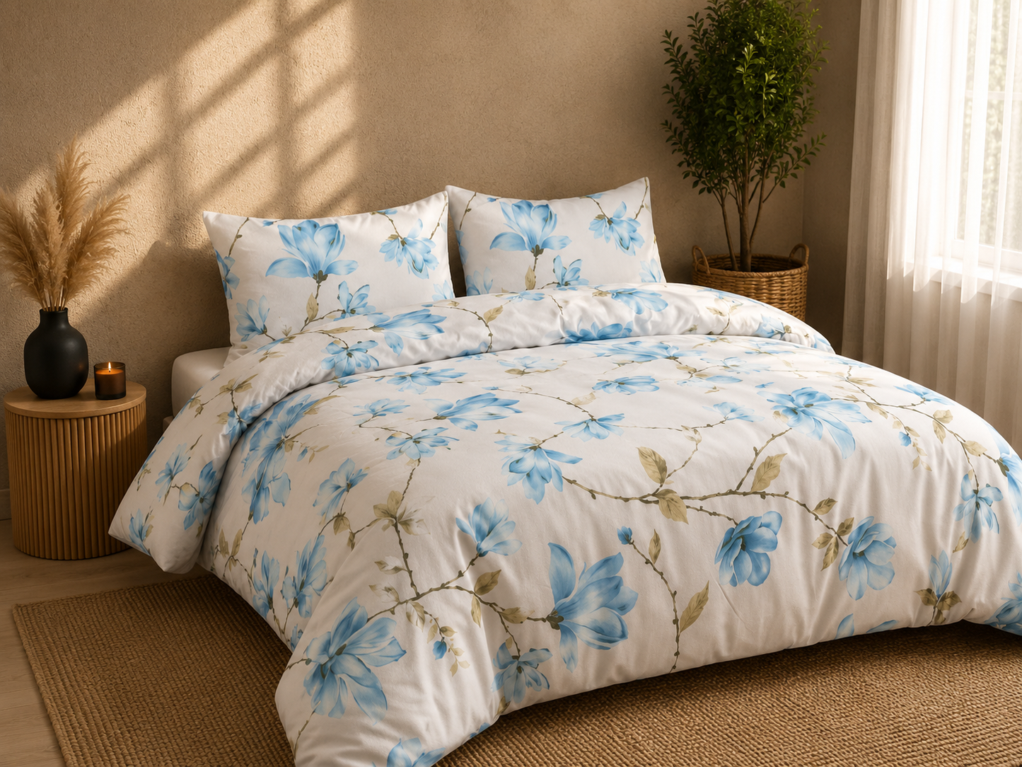Luxury 4-Piece Bedding Set with Duvet Cover, Fitted Sheet & Pillowcases – Soft Brushed Microfiber Printed Bed Linen for Single, Double & King Size Beds