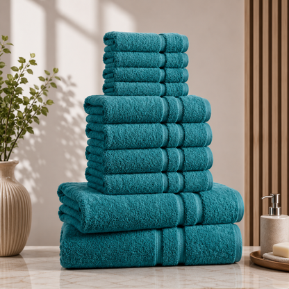 ZUAA Ultra Soft 10-Piece Cotton Towel Set – Quick Dry, Highly Absorbent Bath Towels for Home & Hotel