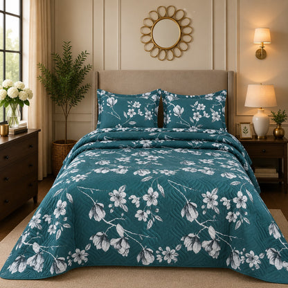 Premium 3PC Quilted Bedspread Set | Soft Reversible Microfiber Coverlet with 2 Pillow Shams | Lightweight All-Season Bedding | Luxury Hotel-Inspired Comfort for Double & King Beds