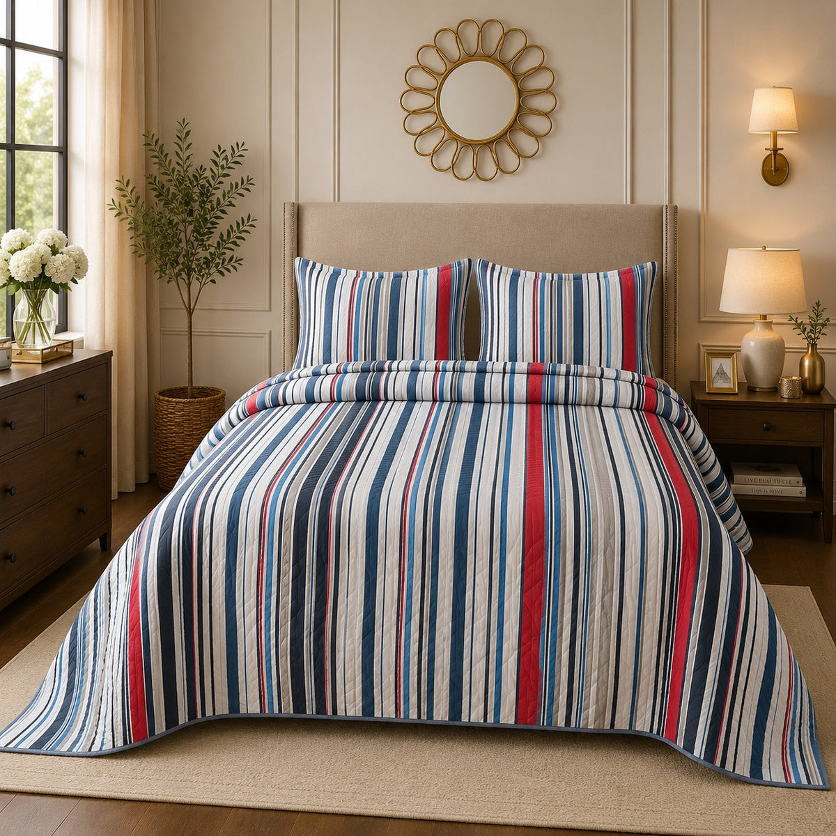 Premium 3PC Quilted Bedspread Set | Soft Reversible Microfiber Coverlet with 2 Pillow Shams | Lightweight All-Season Bedding | Luxury Hotel-Inspired Comfort for Double & King Beds