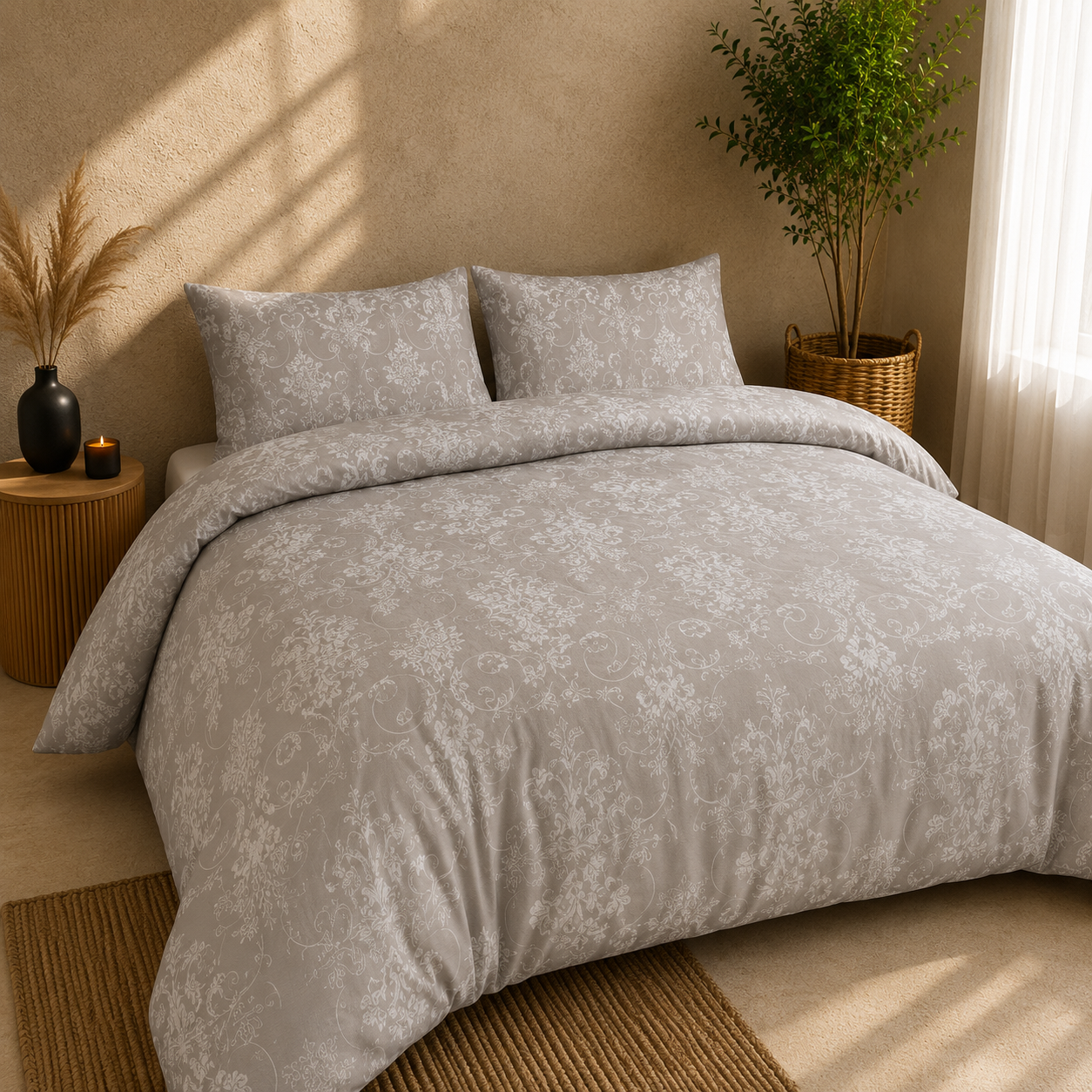 Luxury 4-Piece Bedding Set with Duvet Cover, Fitted Sheet & Pillowcases – Soft Brushed Microfiber Printed Bed Linen for Single, Double & King Size Beds