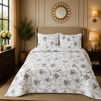 Premium 3PC Quilted Bedspread Set | Soft Reversible Microfiber Coverlet with 2 Pillow Shams | Lightweight All-Season Bedding | Luxury Hotel-Inspired Comfort for Double & King Beds